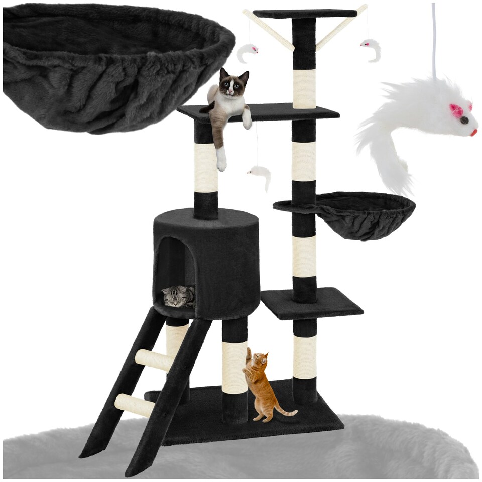 image 1 of Cat Tree Dominik - 144 cm, sisal cat scratching post, mice & anti-tip protection - Black