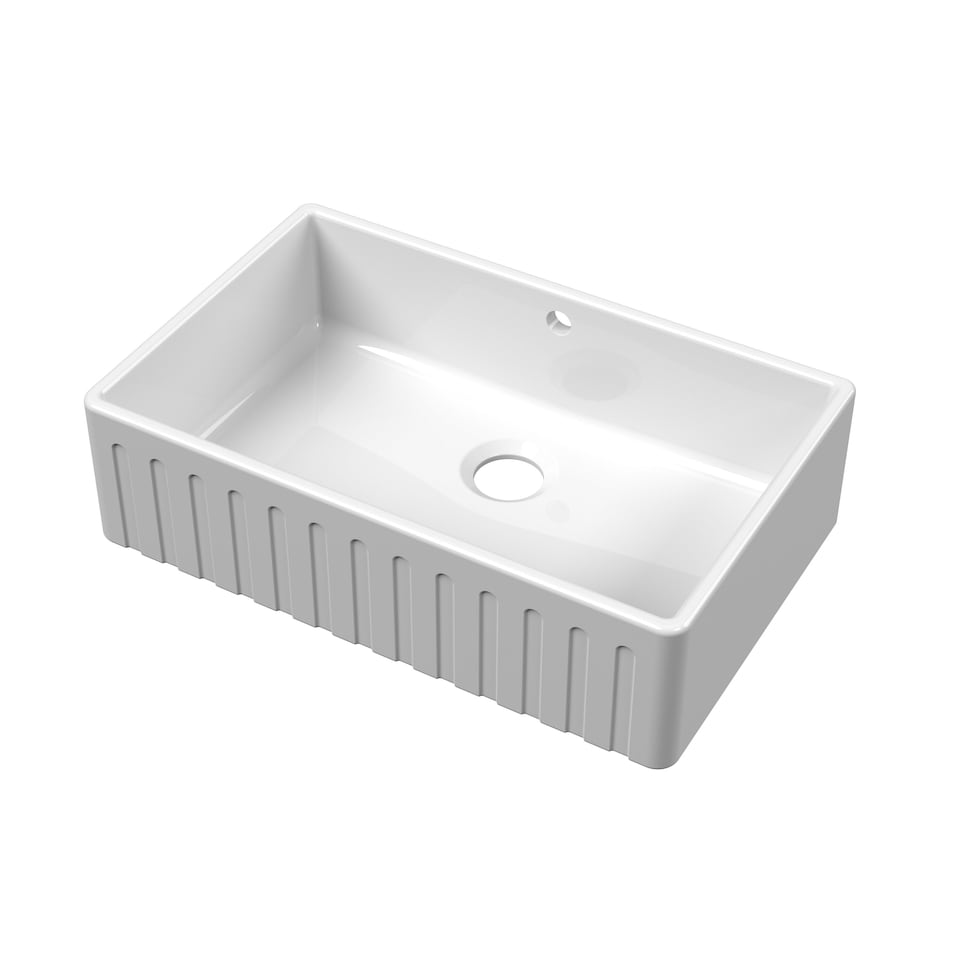 image 1 of Balterley Fireclay Kitchen Single Bowl Fluted Front Butler Sink - with Overflow | White | White | 1