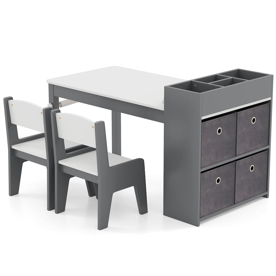 image 1 of COSTWAY Kids Art Table and Chairs Set with 2 Chairs Grey
