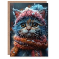 Cute Kitten Winter Hat Scarf Baby Cat Pet Child Birthday Card