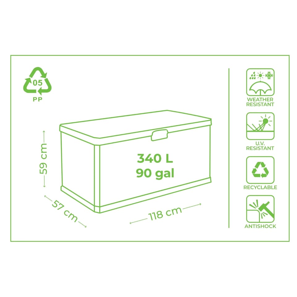 image 1 of 350L Outdoor Patio Anthracite Plastic Garden Storage Box With Handles & Wheels