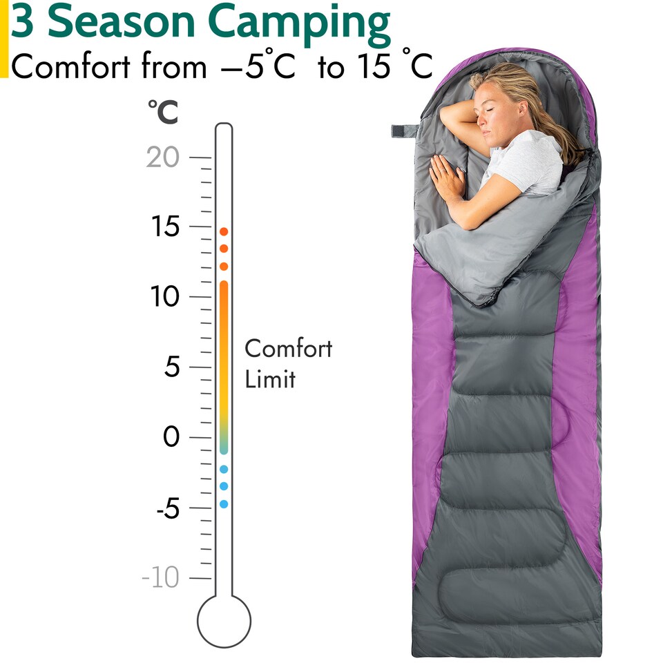 image 1 of Adult Sleeping Bag 3 Season Single Person Warm Hood Carry Bag Trail Alpine 251 | Purple | Single | 1