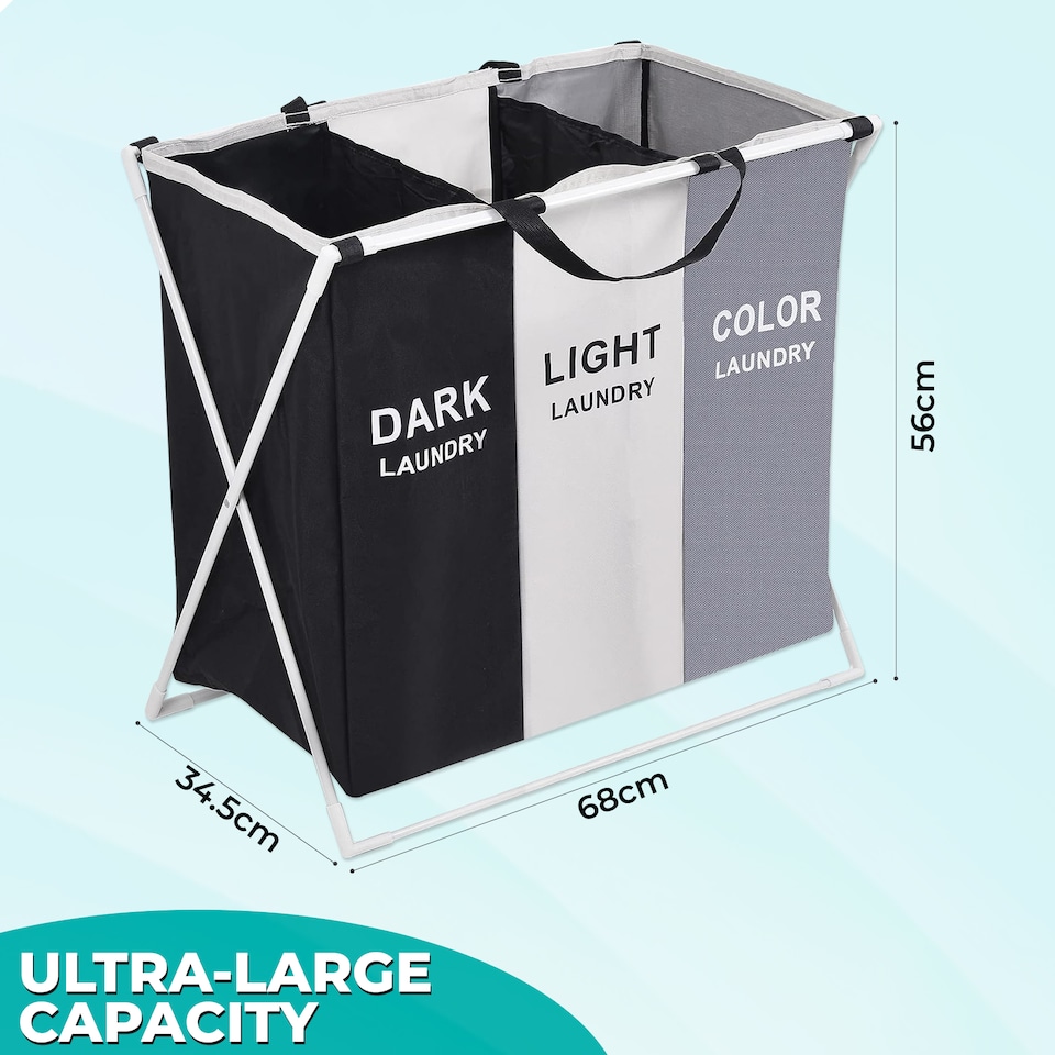 image 1 of 3 Large Compartment Collapsible Laundry Basket, Waterproof Laundry Hamper