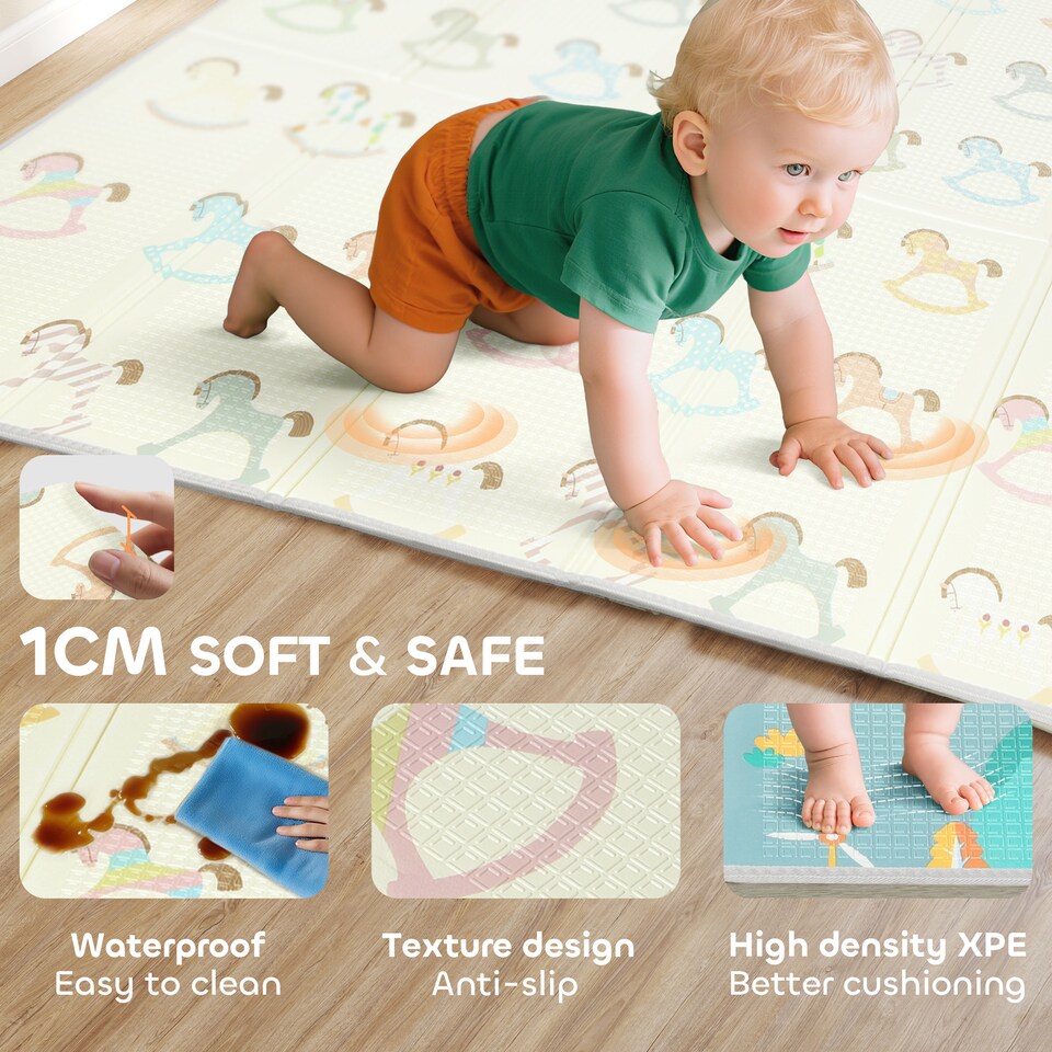 image 1 of AIYAPLAY Double-Sided Foldable Baby Mat, Water-Resistant Large Foam Mat, Reversible Floor Mat for Toddlers, for Bedrooms, Nurseries, Playrooms, 195L x 177.5W cm, Traffic and Rocking Horse Theme