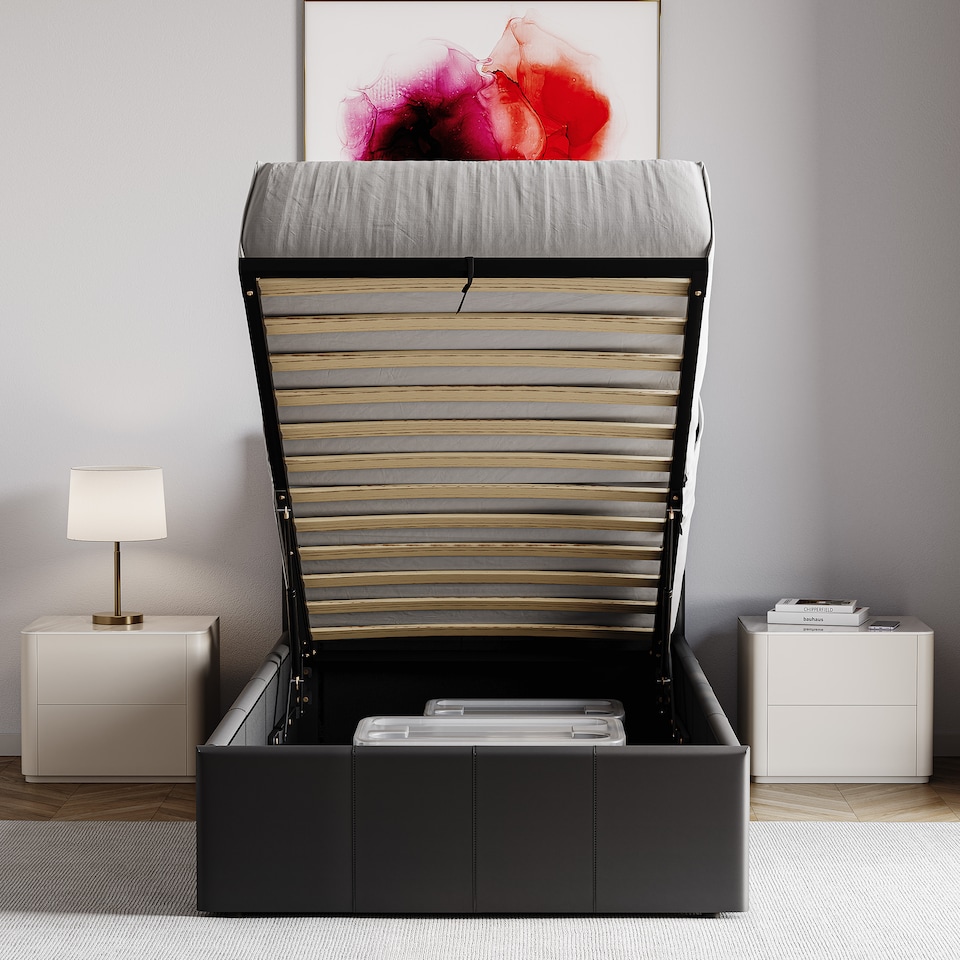 image 1 of Vida Designs Lisbon 3ft Single Ottoman Bed Storage Faux Leather, Black, 90 x 190cm