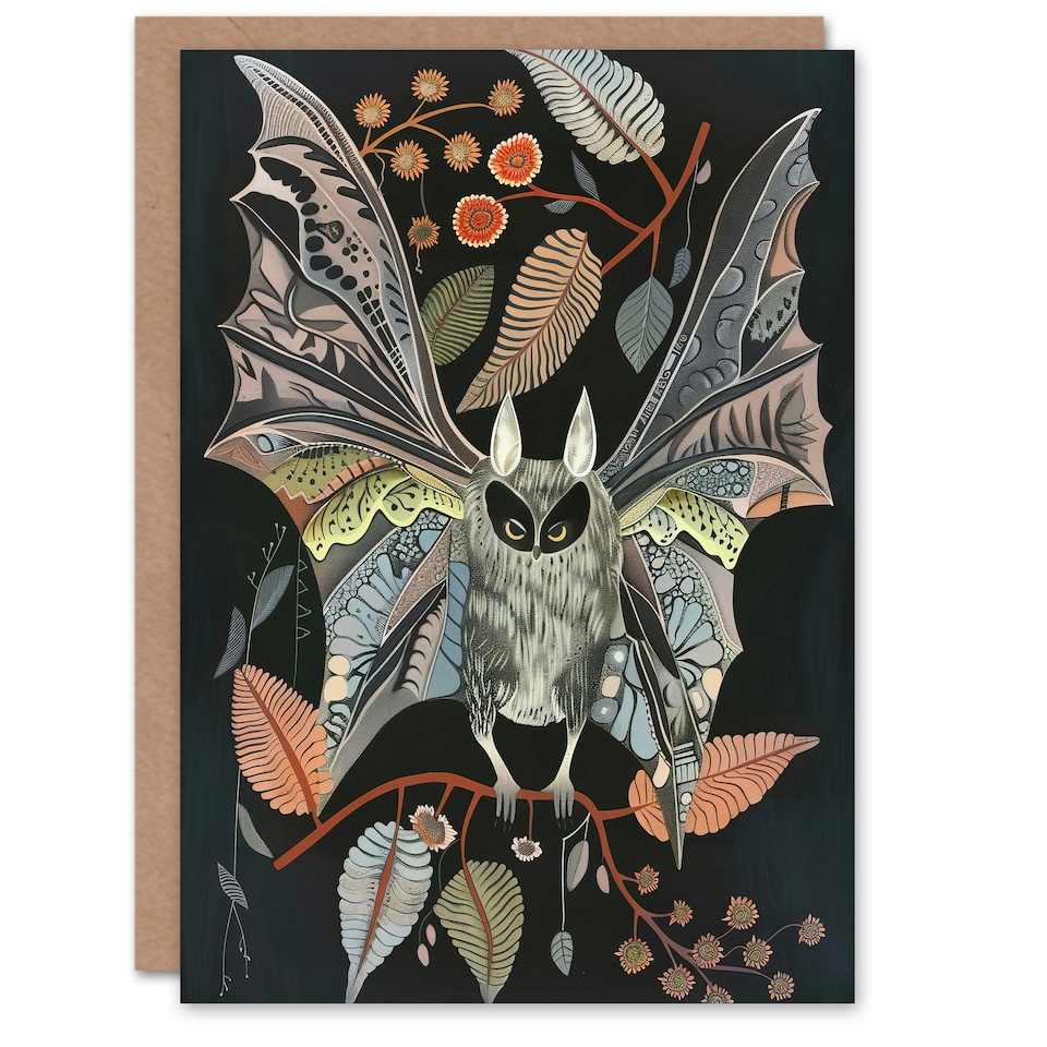 image 1 of Abstract Bat Flight Night Patterns Rustic Botanical Him Her Birthday Card