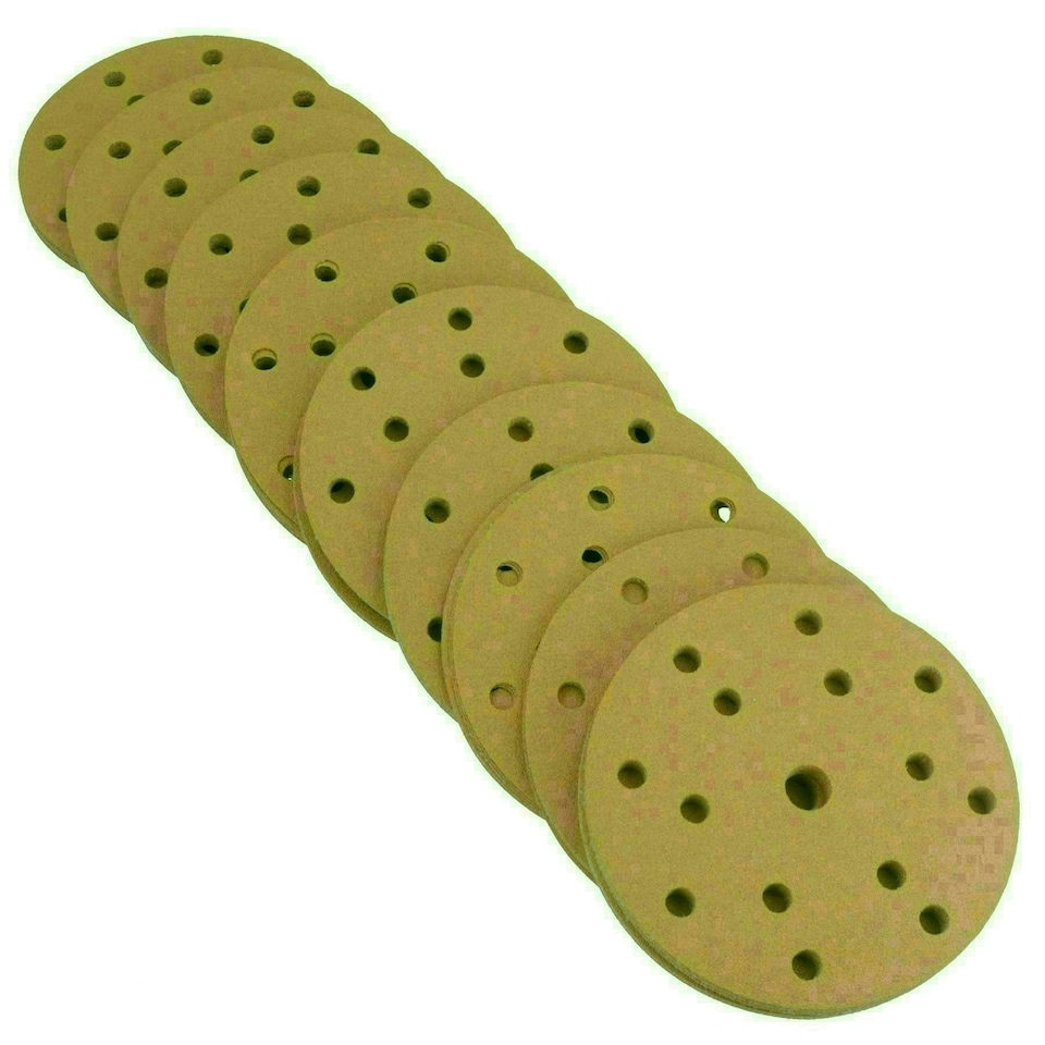 image 1 of 150mm Sanding Discs Aluminium Oxide Abrasive 180 Grit 15 Hole Hook + Loop 100pc