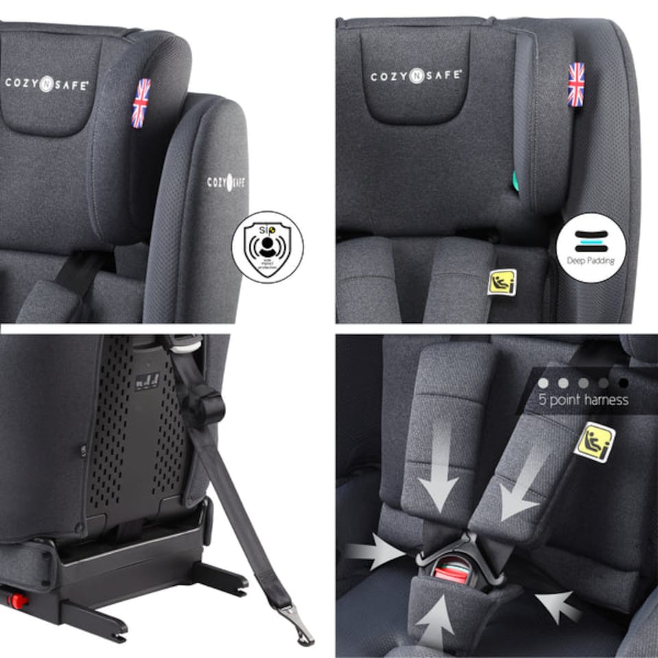image 1 of Cozy N Safe Cygnus i-Size Car Seat 76-150cm, ISOFix & Top Tether, Foldable Compact Design, Adjustable Headrest, Travel Bag Included, 15 Months to 12 Years (Graphite)
