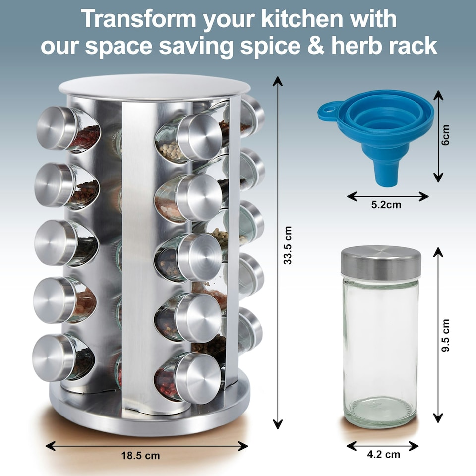 image 1 of Buckingham Stainless Steel Rotating Spice & Herb Rack including 20 Glass Jars Silver