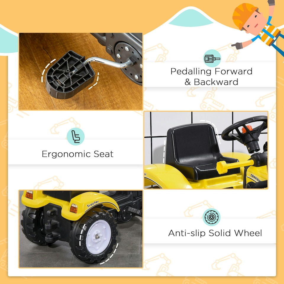 image 1 of HOMCOM Pedal Go Kart Ride On Excavator W/ Front Loader Digger, Four Wheels Child