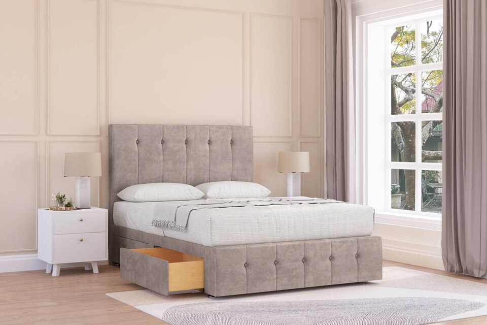 image 1 of Sloomy Cambridge Pebble Plush Divan Bed With Mattress No Drawers With 26" Strutted Headboard & 12" Matching Footboard 2'6 Small Single | Brown | Pebble | Small Single | 1