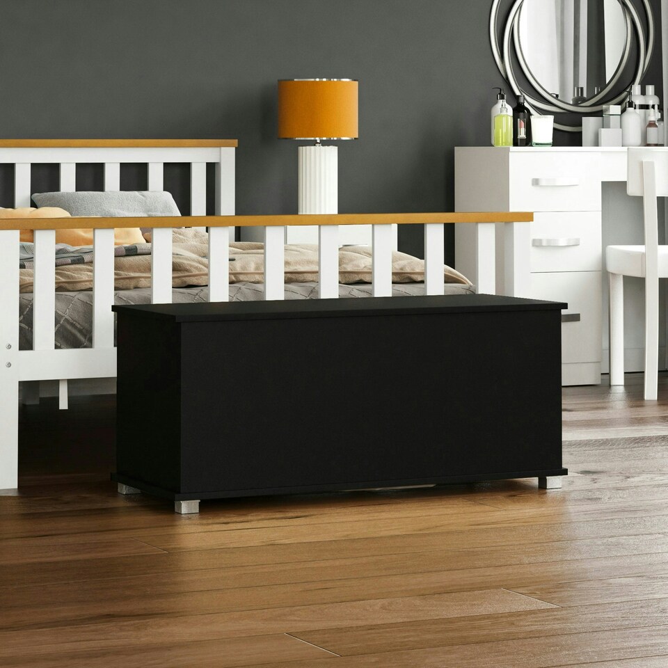 image 1 of Vida Designs Leon Storage Ottoman Bedroom Hallway Chest Bench, Black Black