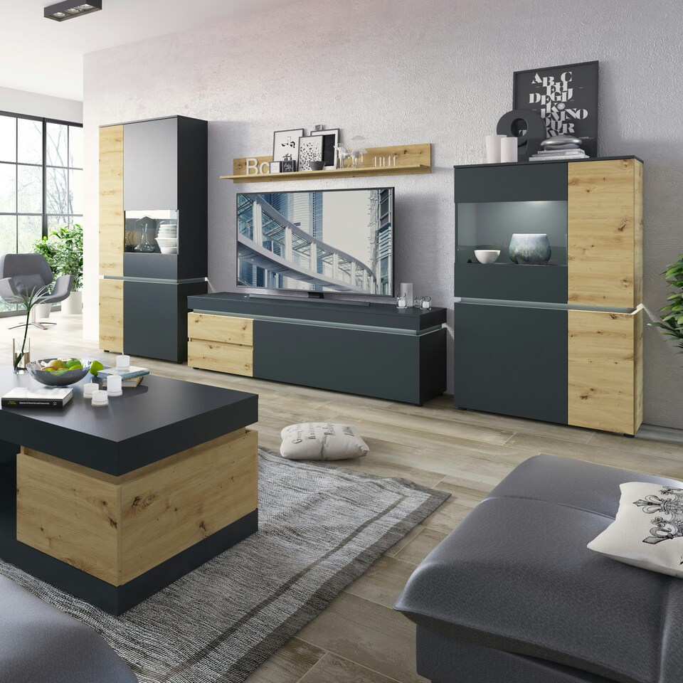 image 1 of Luci 4 Door Wardrobe (including LED lighting) in Platinum and Oak