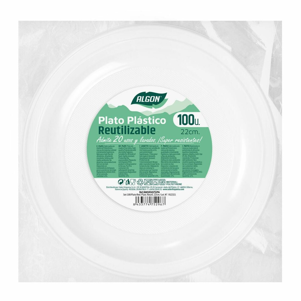 image 1 of Set of reusable plates Algon Circular White Plastic 22 x 22 x 1,5 cm (6 Units) N/A