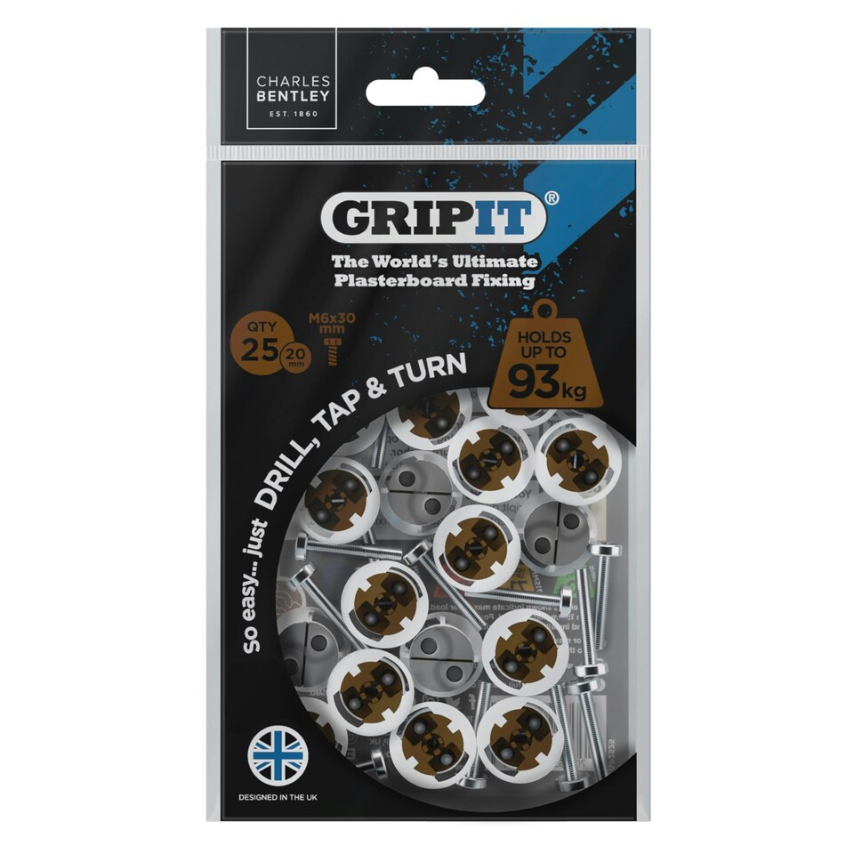 image 1 of Gripit 20mm Plasterboard Fixing Stud Wall Anchor Max 93kg -  Brown - 25 Pack