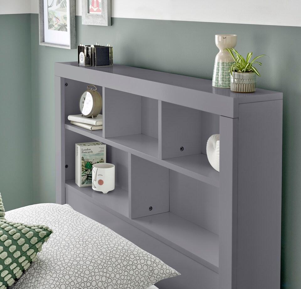 image 1 of Oscar Grey Wooden Bookcase Ottoman Storage Bed Single