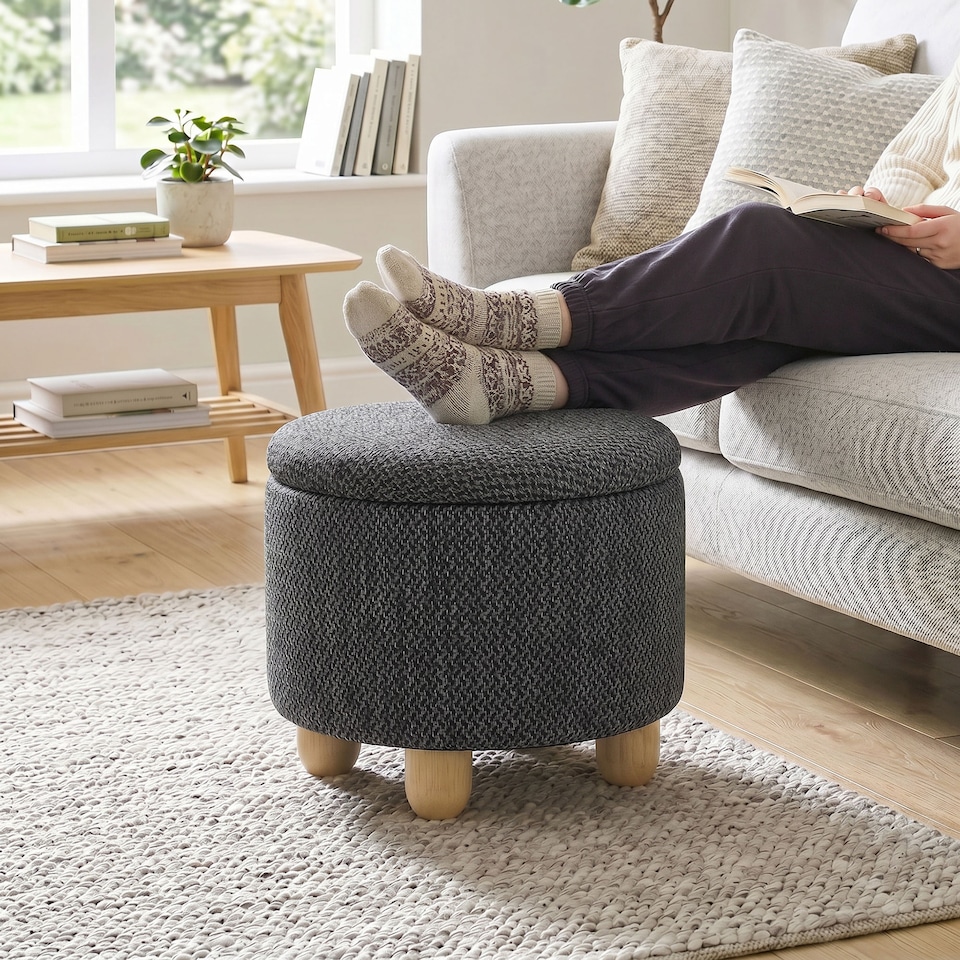 image 1 of HOMCOM Round Storage Ottoman with Reversible Lid