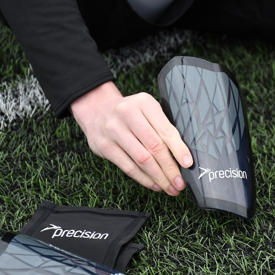image 1 of Precision Pro Fusion Flex Shin Guards, Lightweight Football Protection With Tpu Shell, Eva Foam Cushioning, Elasticated Sleeves Pads, Black, Xsmall
