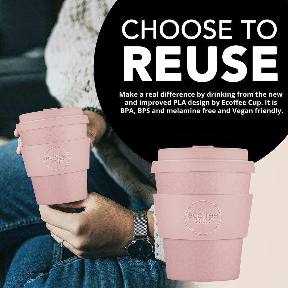 image 1 of Ecoffee Cup 8oz 240ml Reusable Eco-Friendly 100% Plant Based Coffee Cup with Silicone Lid & Sleeve - Melamine Free Travel Mug N/A | Local Fluff