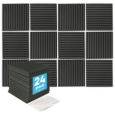 Harbour Housewares Square Foam Acoustic Panels - 2.5 x 30 x 30cm - Black - Pack of 24 Black
