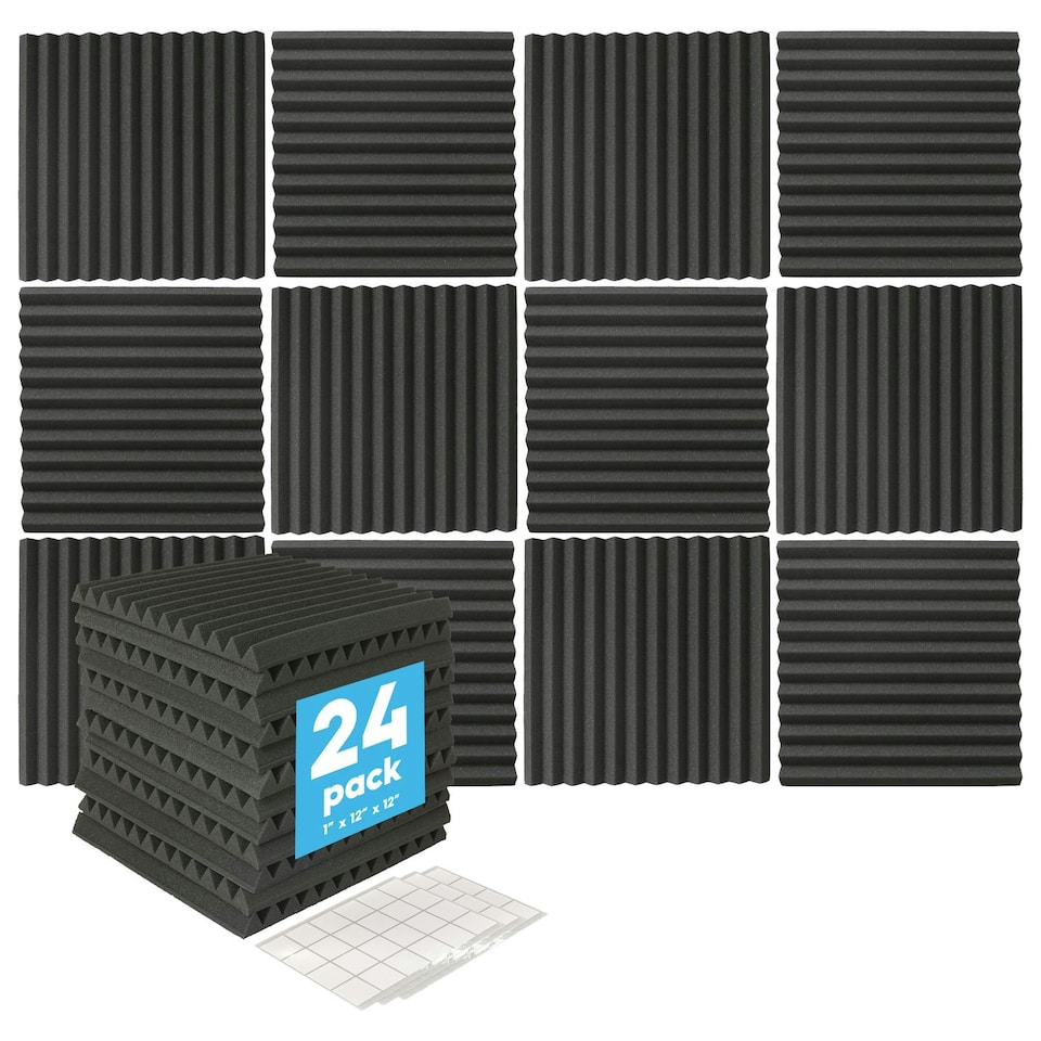 image 1 of Harbour Housewares Square Foam Acoustic Panels - 2.5 x 30 x 30cm - Black - Pack of 24 Black