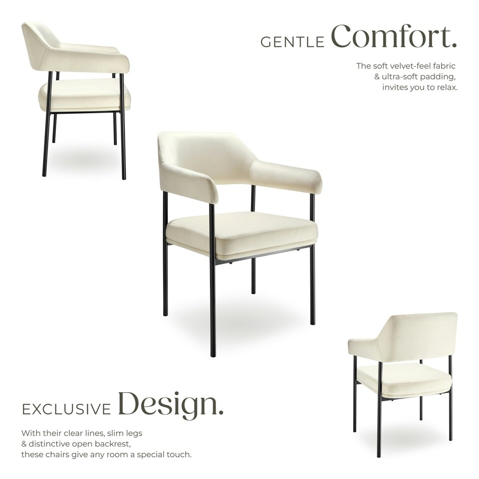 image 1 of Armchair Doe - durable fabric, black powder-coated legs, 120 kg load, 58 x 62 x 85 cm - Set of 4 White | Velvet Look Off-White