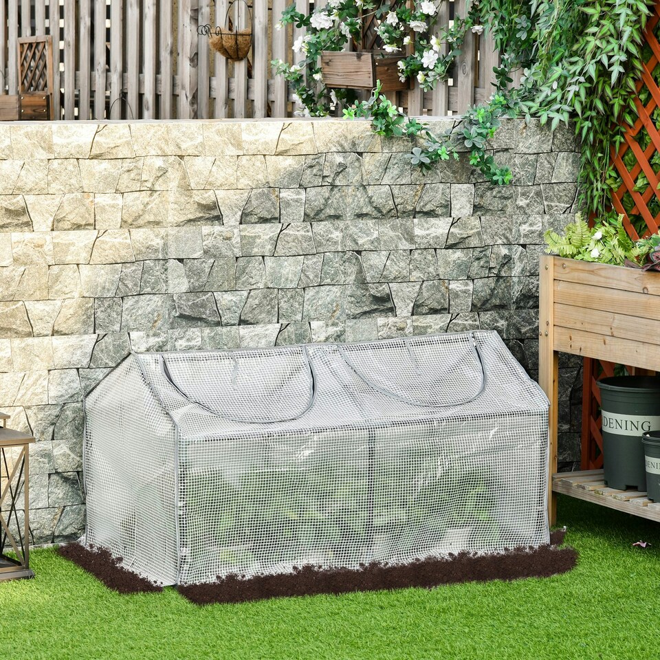 image 1 of Outsunny Greenhouse Plants Foil Tomato Vegetable House W/ 2 Windows White