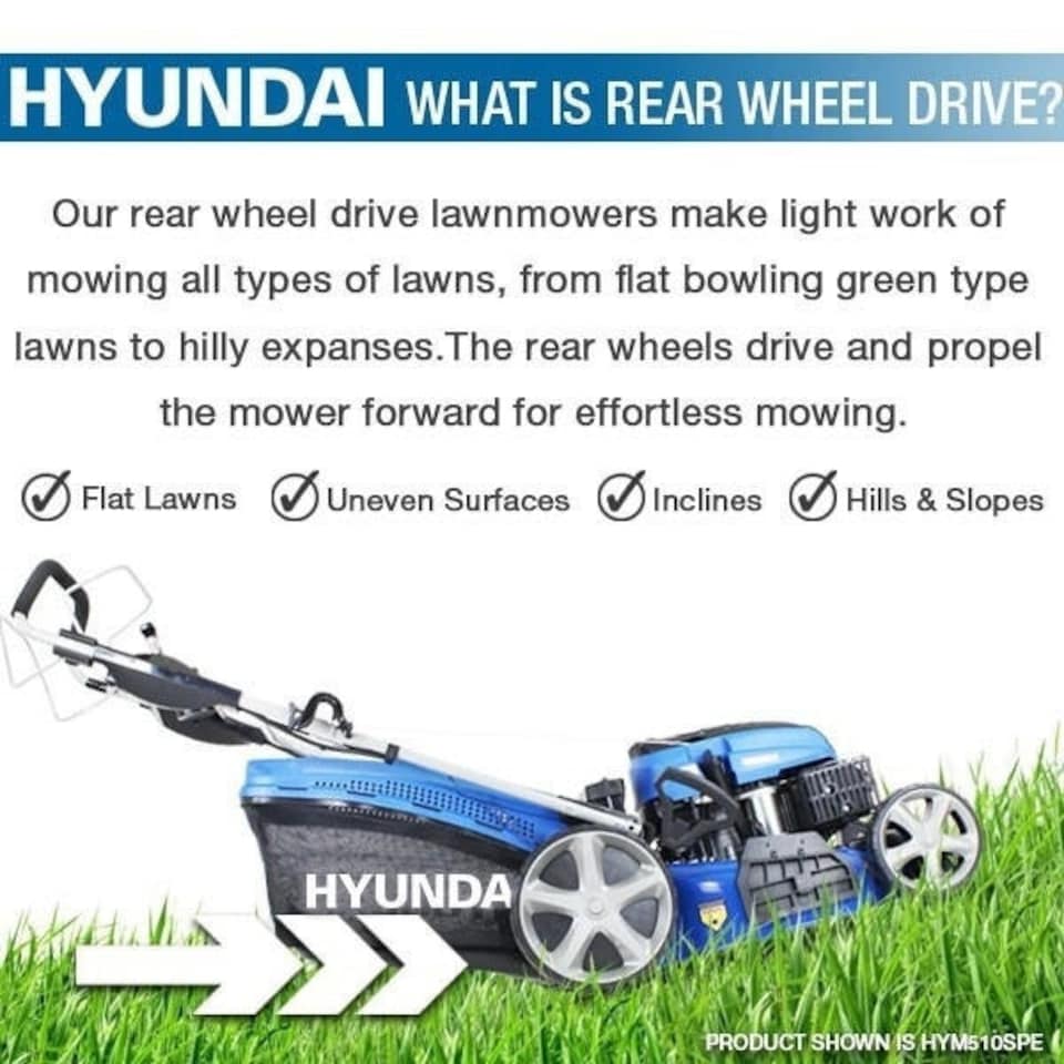 image 1 of Hyundai 17" / 42cm 139cc Self-Propelled Petrol Lawnmower, 25-75mm Cuts, Rear Discharge | HYM430SP