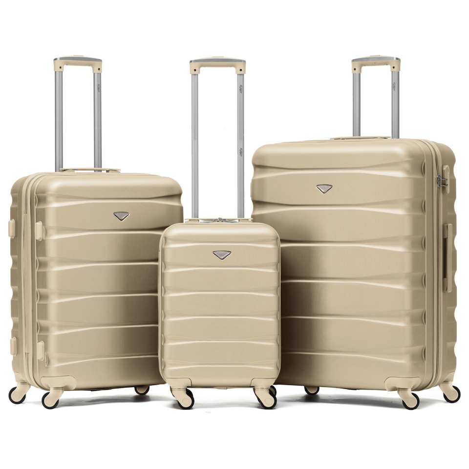 image 1 of Flight Knight Set of 3 Lightweight 4 Wheel ABS Hard Case Suitcases Cabin & Hold Luggage, 100+ Airlines Approved - easyJet, British Airways, Ryanair, Jet2 Cream | Champagne
