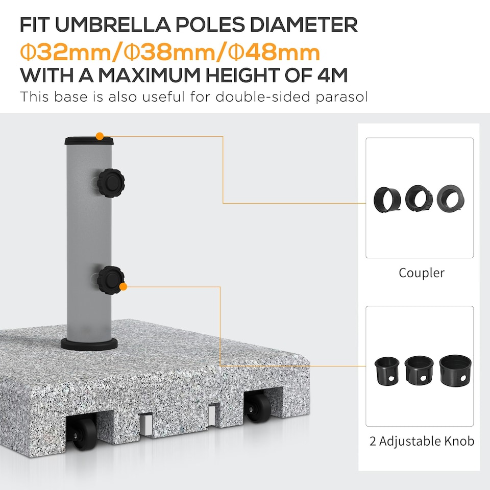 image 1 of Outsunny 28kg Heavy Duty Granite Parasol Base with Wheels, Retractable Handle