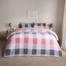 OHS Gingham Check Soft Warm Teddy Fleece Duvet Cover and Pillowcase Set, Double - Blush Pink