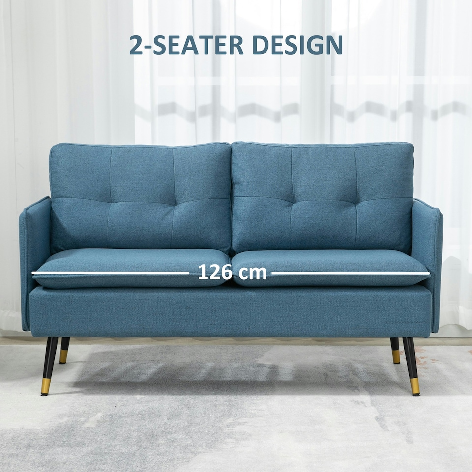 image 1 of HOMCOM Modern Upholstered Two Seater Sofa for Bedroom Living Room Dark Blue