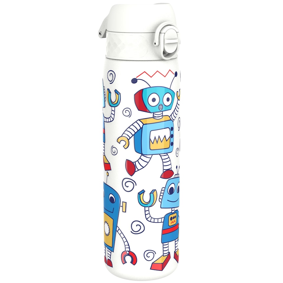 image 1 of Leak Proof Slim Water Bottle, Stainless Steel, 600ml (20oz) | White | Robots | One Size