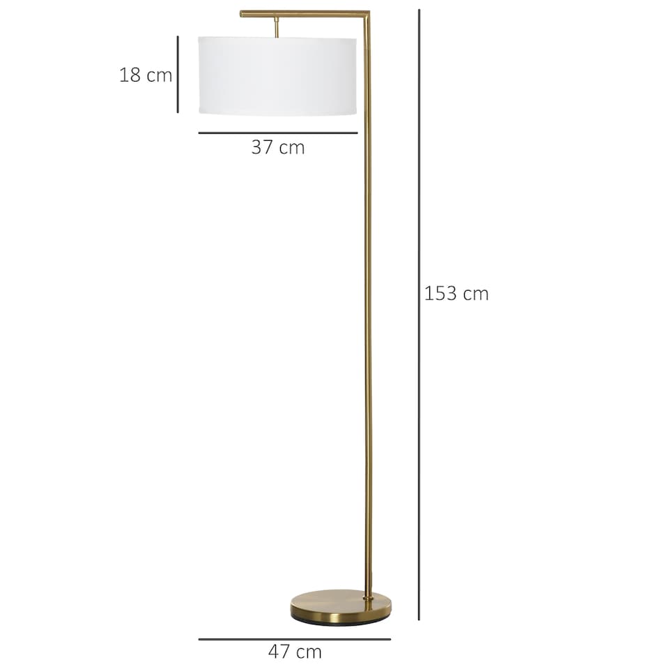 image 1 of HOMCOM Floor Lamp, Modern Standing Lamp with Linen Lampshade, Round Base for Living Room, Bedroom, Dining Room, 153cm, Gold and White