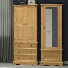 Corona Armoire with Mirrored Door and Drawer - Solid Wood Wardrobe with Hanging Rail and Storage | Brown | Brown | One Size | 1