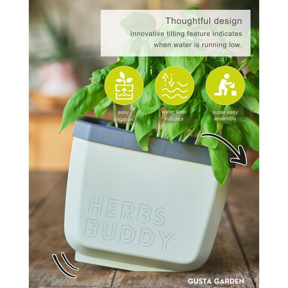 image 1 of GUSTA GARDEN Herbs Buddy Self-Watering Pot & Herb Pot for Kitchen & Windowsill, Ideal for Basil, Water Tank, Water Level Indicator (3 units - Blue)