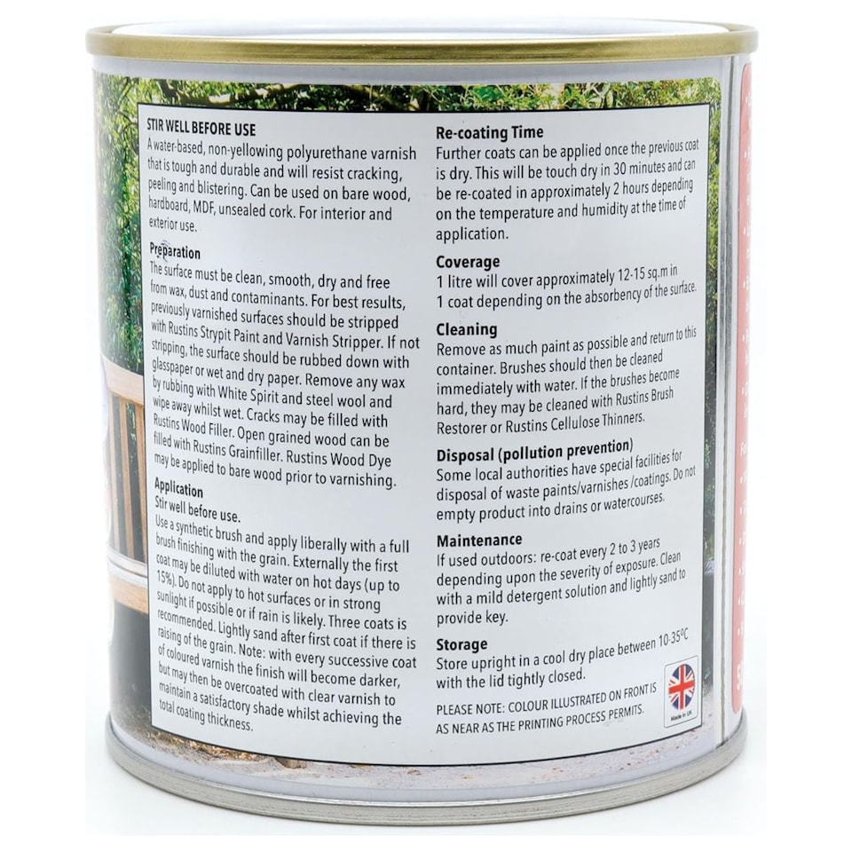 image 1 of Rustins Quick Drying Polyurethane Varnish Satin Walnut 1L