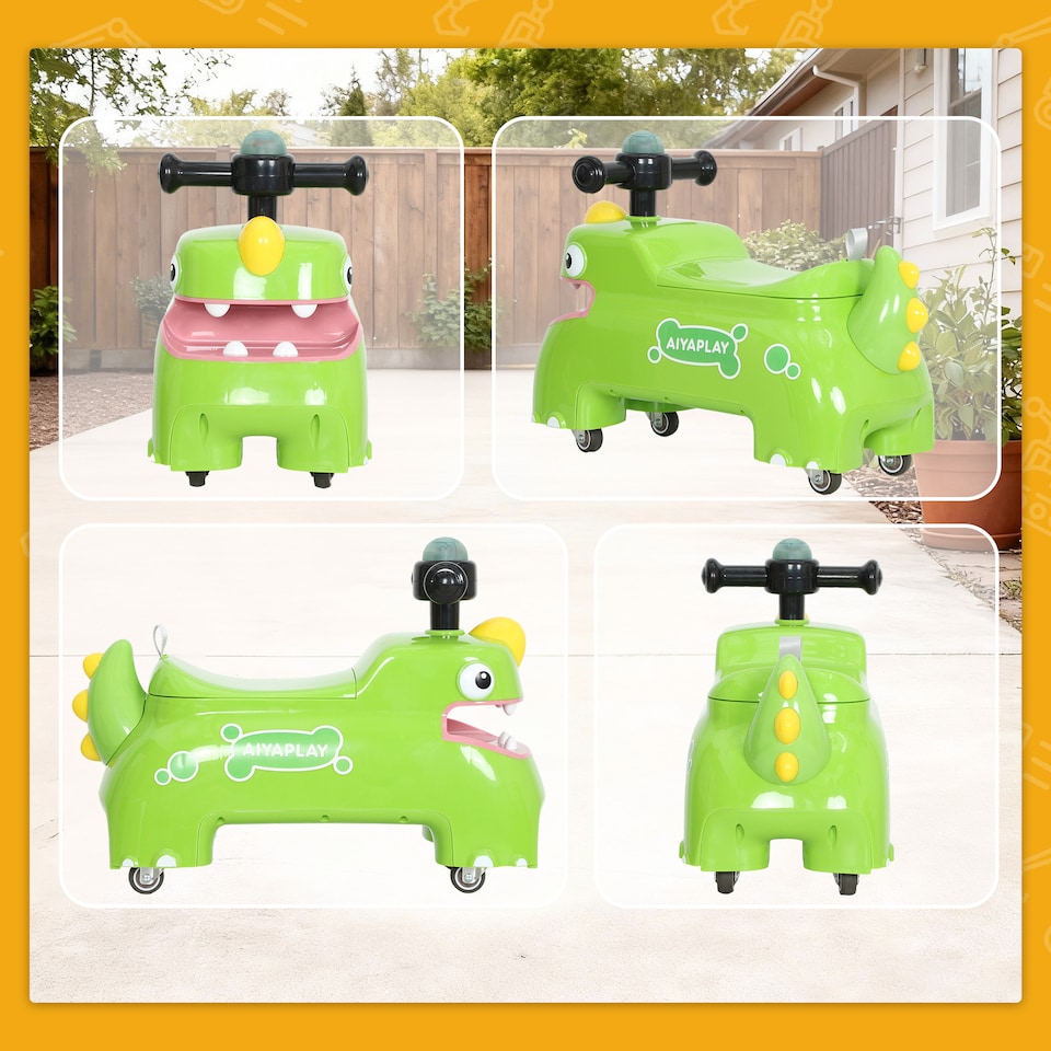 image 1 of AIYAPLAY Kids Ride On Car, Dinosaur Shape Toddler Walker | Green