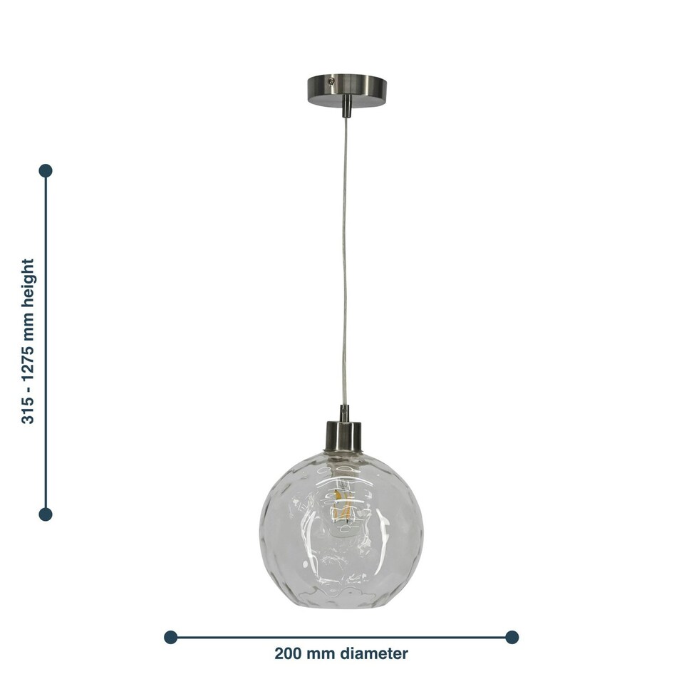 image 1 of First Choice Lighting Barnum Clear Dimple Glass Globe with Satin Nickel Pendant Fitting Silver | Clear