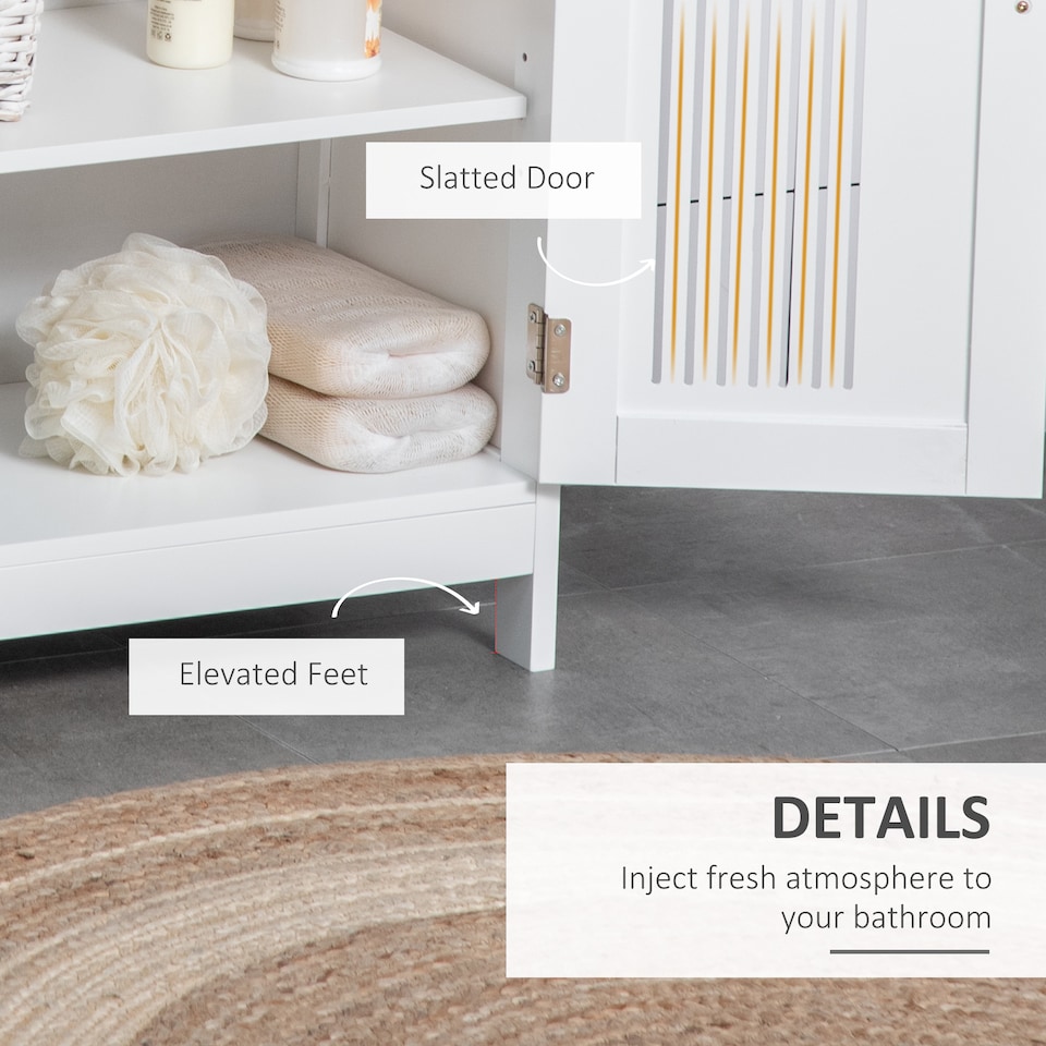 image 1 of kleankin Narrow Bathroom Cabinet, Slim Bathroom Storage Unit with Adjustable Shelves, Freestanding Storage Cupboard 60 x 30 x 80 cm, White | White | White