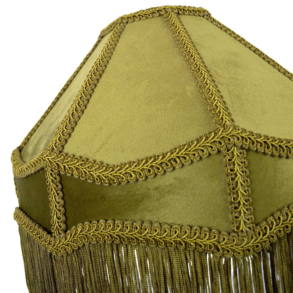 image 1 of Traditional Victorian Empire Lamp Shade in Olive Green Velvet with Long Tassels | Green | 12"