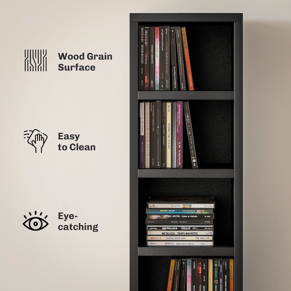 image 1 of HOMCOM 204 CD Storage Unit, Storage Tower with 12 Cubes, 175cm Tall Bookcase for Living Room, Home Office, Study Room, Black