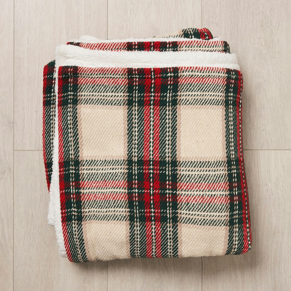 image 1 of Christmas Check Throw with Sherpa Back, Multi-Coloured