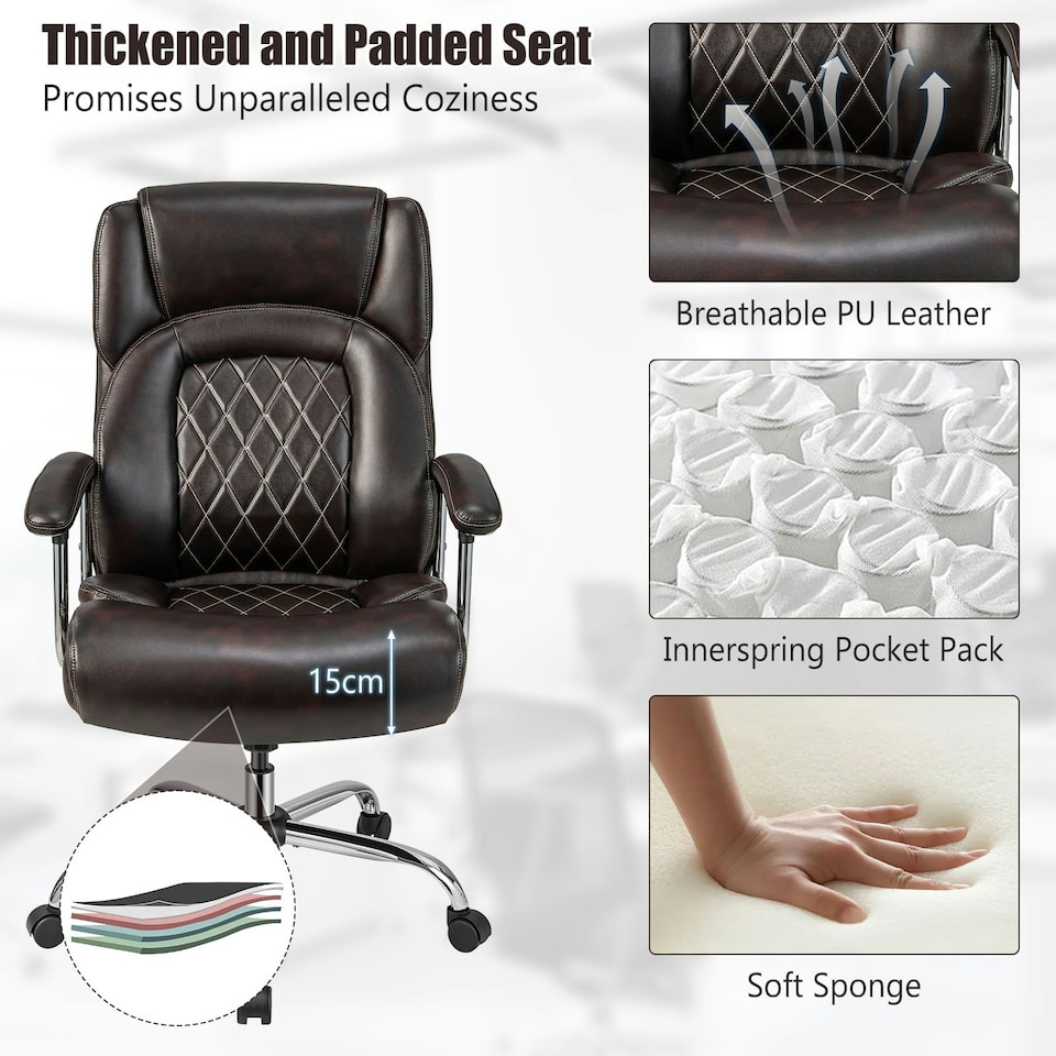 image 1 of COSTWAY Big & Tall Office Chair Adjustable Executive Chair Brown