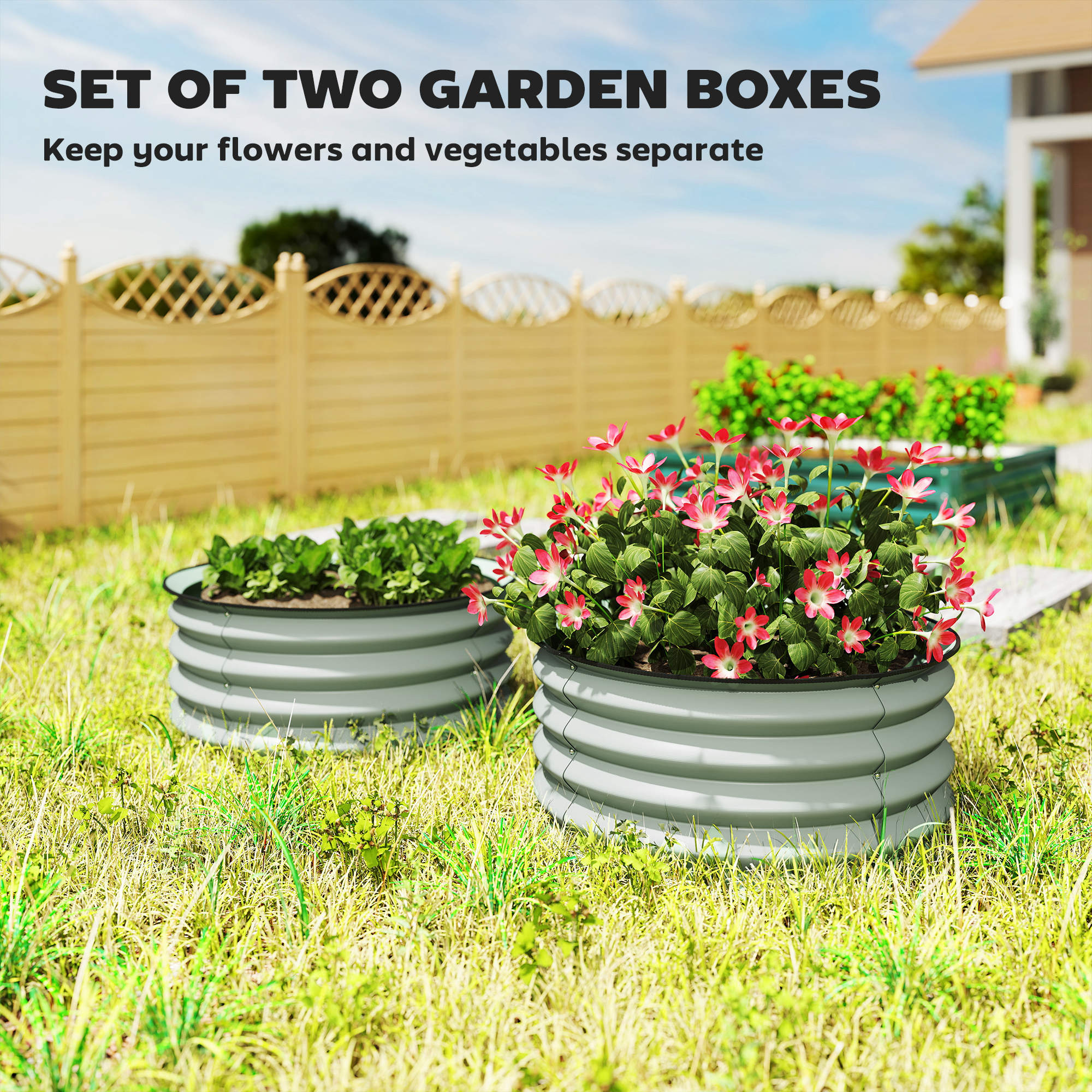 Outsunny Set of 2 Raised Garden Bed Metal Planter Box with Safety