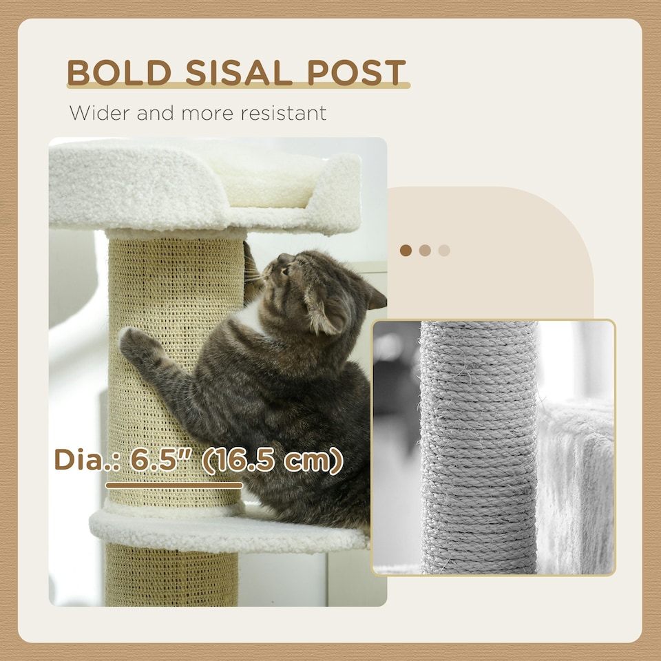 image 1 of PawHut 91cm Scratching Posts Cat Tree Activity Centre for Indoor Cats Cream