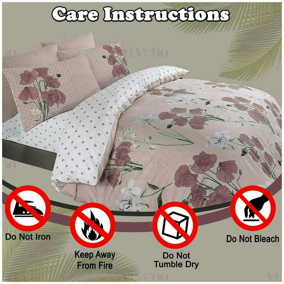 image 1 of VELVETIO Poppy Flower Duvet Cover Set Reversible Polycotton Easy Care Beddings Pink | Blush Pink | King