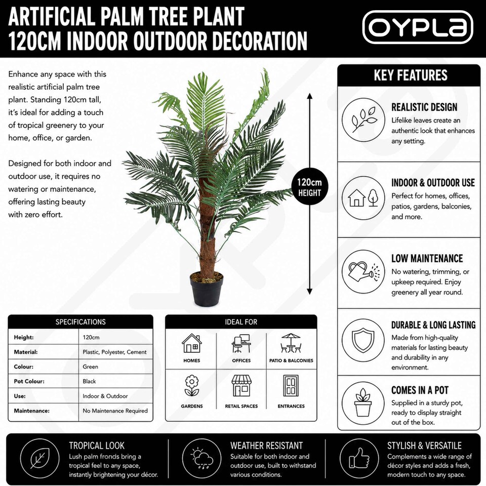 image 1 of Artificial Palm Tree Plant 100cm Indoor Outdoor Decoration | Green