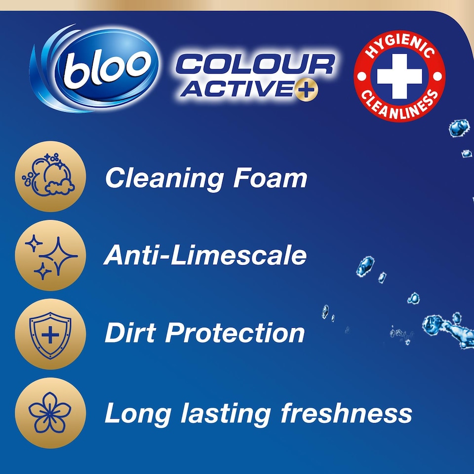 image 1 of Bloo Colour Active Anti-Limescale Odour Stop Bleach Toilet Rim Block, 50g, 6 packs | Multi | 6 Pack | 6