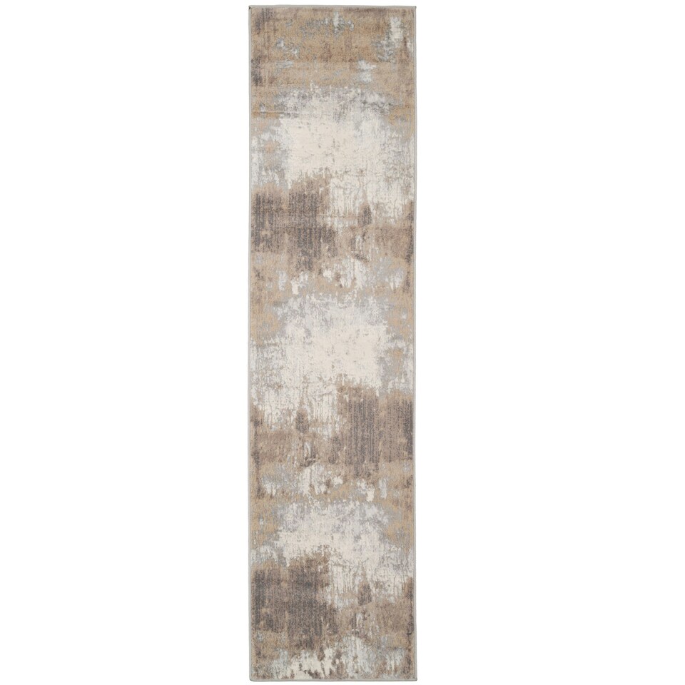 image 1 of KUKOON Greige Distressed Abstract Runner Rug 60cm x 240cm